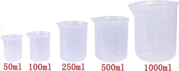 Plastic Graduated Measuring Beaker Set Liquid Cup Container 5 Sizes 50ml / 100ml /250ml /500ml /1000