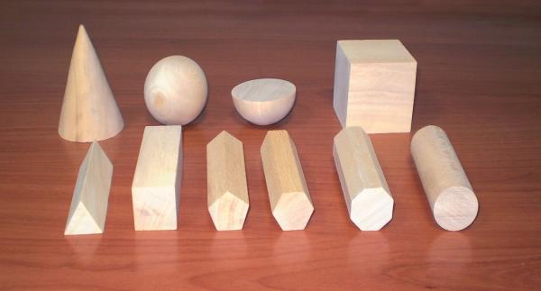 Wooden Geometric Shapes - 10 Pieces with Wooden Storage Case.