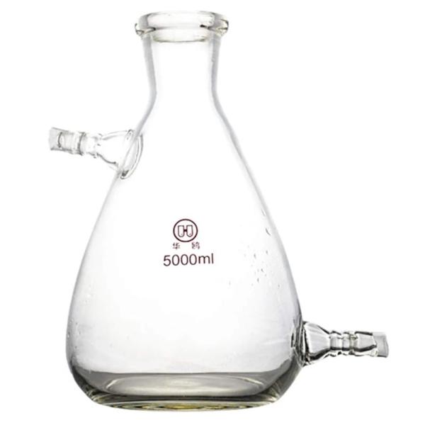 Glass Filtering Erlenmeyer Flask with Two Suction Vacuum Adapter Lab Filtration Bottle 5000ml