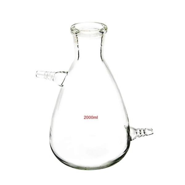 Glass Filtering Erlenmeyer Flask with Two Suction Vacuum Adapter Lab Filtration Bottle 2000ml